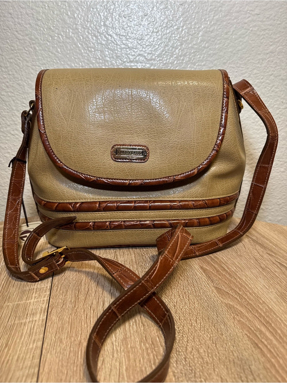 Carryland Taupe & Brown Trim Adjustable Crossbody Bag